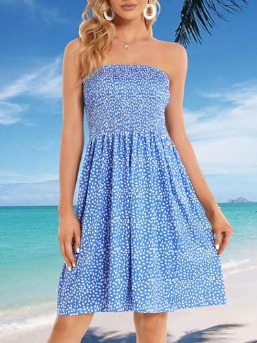 Sundresses for Women Casual Beach Summer Strapless Coverups Tube Tops Off The Shouder Dresses (Blue Polka dot,S) - Image 6