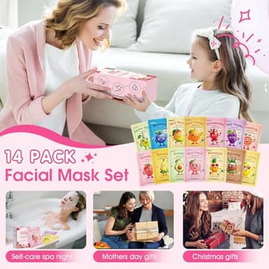 14 Pack Fruit Face Masks Skincare for Kids, Sheet Hydrating Facial Mask for All Skin Types, Bulk Collagen Face Mask for Women Skin Care, Birthday Party Spa Gifts for Teens Girls - Image 6