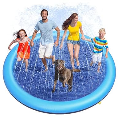 Peteast Large Dog Splash Pad - Anti-Slip Pool with Thickened Sprinkler - Blue, 86in - Image 1