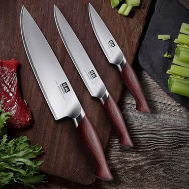 SHAN ZU Japanese Knife Set 3 PCs, High Carbon 10Cr15Mov Stainless Steel Chef Knife Set, Ultra-Sharp Professional Kitchen Knives Set with Ergonomic Pakkawood Handle and Elegant Gift Box - Image 7