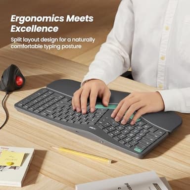 Nulea Wireless Ergonomic Keyboard, Split Keyboard with Cushioned Wrist Rest, Bluetooth and USB Connectivity, USB-C Rechargeable, Compatible with Windows Mac - Image 2