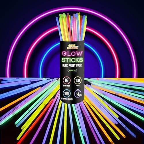 GemPrime 100 Pcs Glow Sticks Bulk Party Pack – 8” Glow in the Dark Party Supplies & Party Favors Pack for Glow Bracelets & Glow Necklaces – 100 Connectors for Christmas, Concerts & Birthdays - Image 1