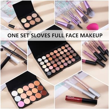 Makeup Kit For Girls,Full Makeup Set For Wonmen Includes 40 Colors Eyeshadow Palette Lip Gloss Liquid Lipstick Make up Sponge Brushes Eyebrow Concealer With Makeup Bag - Image 7