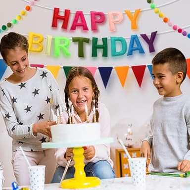 Pre-Strung Happy Birthday Banner - Felt Ball Garland HAPPY BIRTHDAY Pennant, Multicolor Bunting String Triangle Flags Bulk Rainbow Bunting - Image 6