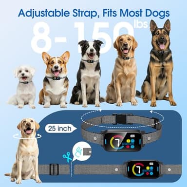Ultrasonic Smart Bark Collar for Large Medium Small for Dogs Automatic Anti Barking Training Collar Rechargeable Bark Collar with Waterproof Vibration and Beep 7 Sensitivity Black - Image 6