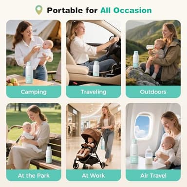 YIGU Portable Bottle Warmer 13500mAh Battery, 80W Fast Heating of Breast Milk and Formula, 12 oz Large Capacity, with 18W Fast Charging Adapter, Precise Temperature Control, Leak-Proof - Image 7