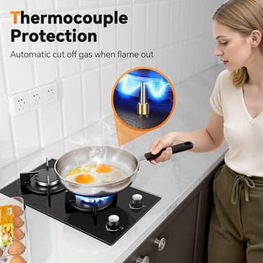 Gas Stove 2 Burner, Propane Cooktop 12 Inch, Built-in Gas Cooktop Black Tempered Glass Stove Top with Thermocouple Protection, LPG/NG Dual Fuel Hob for Apartment, Kitchen, RV - Image 5