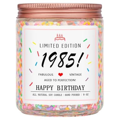 Homsolver 40th Birthday Gifts for Women Ideas, Happy 1985 40th Birthday Candle Gifts-Limited Edition 1985 Handmade Candles (Vanilla Birthday Cake Scent with Sprinkles) - Image 1