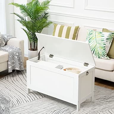 HOOBRO Toy Box, Retro Wooden Look Storage Chest with Safety Hinge, Entryway Storage Bench Supports 220 lb, 29.9 x 15.7 x 18.9 Inches Toy Chest Organizer, Easy Assembly (White) WT75CW01G1 - Image 4