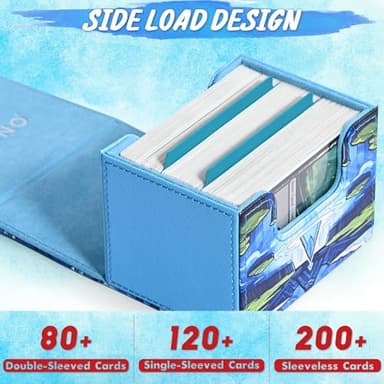 UAONO Deck Box for MTG Cards, Trading Card Storage Box Holds 120+ Sleeved Commander Deck, PU Leather Card Box Suits TCG Magic Cards with 2 Dividers (Blue,Drop) - Image 5