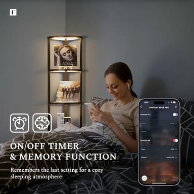 FENLO Corner Floor Lamp with Shelves, Dimmable LED Corner Shelf with Lights, Standing Lamp for Living Room, Shelf Lamp with Full Brightness Control, Color Changing Temps, and Reinforced Glass - Image 6