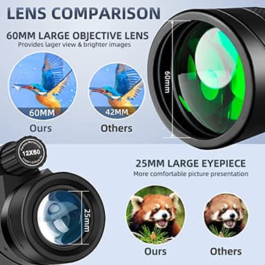 12x60 Monocular Telescope High Powered with Smartphone Adapter Tripod and Portable Bag, Larger Vision Monoculars for Adults with BAK4 Prism & FMC Lens, Suitable for Bird Watching Hiking Travel - Image 2