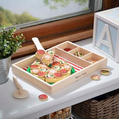 Melissa & Doug Pizza Party Wooden Play Food Set With 54 Toppings - Image 9