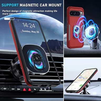 Janmitta for Google Pixel 9 Pro XL Case with Screen Protector+Camera Lens Protector,Heavy Duty Shockproof Full Body Phone Cover Built in Metal Ring Holder Kickstand,2024 Red - Image 7