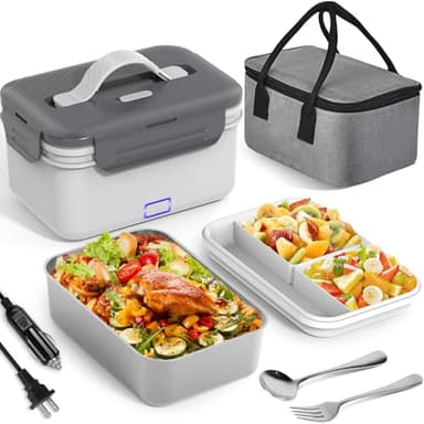 Vabaso Electric Heated Lunch Box Food Heater, 1.8L/61oz Food Warmer for Adults Work/Home Car/Truck, 100W Heating Lunchbox, 12V/24V/110V - Image 1