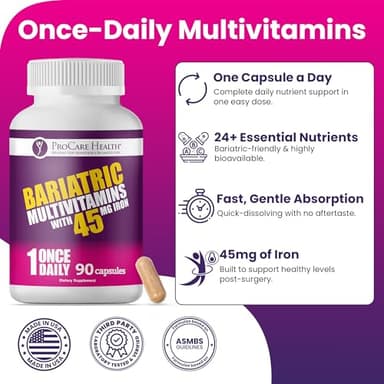 ProCare Health Bariatric Multivitamin 45mg Iron – Once Daily Capsule for Gastric Bypass, Sleeve & Post-Op Support – 90 Easy-to-Swallow Capsules, 3-Month Supply, No Artificial Colors, Gluten-Free - Image 6