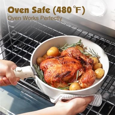 SENSARTE 17 Piece Pots and Pans Set, Nonstick Detachable Handle Cookware Set, Induction Kitchen Cookware Set with Removable Handle, Healthy Non Stick for RV, Dishwasher ＆ Oven Safe, PFOA Free (White) - Image 7