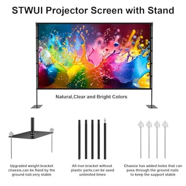Outdoor-Projector-Screen-with-Stand - 120 inch Portable Projector Screen Indoor Outdoor Projector Screens 16:9 4K HD Lightweight Movie Screen with Carry Bag for Backyard Movie Night - Image 5