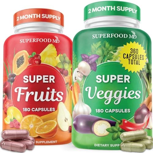 Superfood Fruit and Veggie Supplement - 360 Whole Super Fruit and Vegetable Supplements & Vitamin, Natural Energy Levels, with Olive Leaf Soy Free- 180 Count (Pack of 2) - Image 1