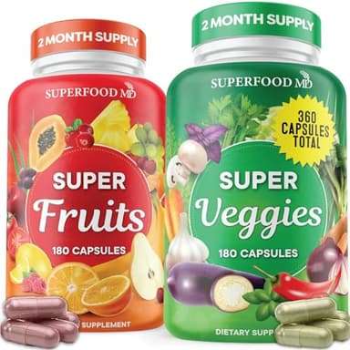 Superfood Fruit and Veggie Supplement - 360 Whole Super Fruit and Vegetable Supplements & Vitamin, Natural Energy Levels, with Olive Leaf Soy Free- 180 Count (Pack of 2) - Image 1