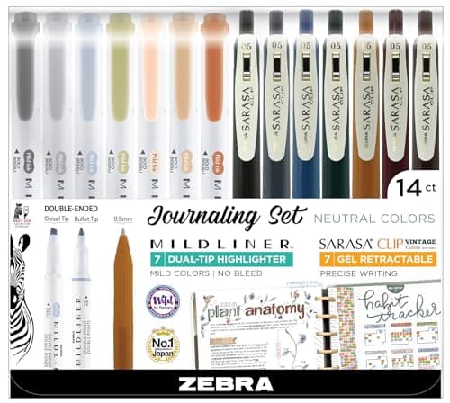 Zebra Pen Sarasa Clip Vintage and Mildliner Neutral Set, Ideal for Bible Highlighting, No Bleed, School Supplies and Teacher Supplies, Fine Point, Assorted Colors, 14-Pack (10114) - Image 1