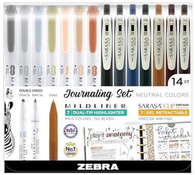 Zebra Pen Sarasa Clip Vintage and Mildliner Neutral Set, Ideal for Bible Highlighting, No Bleed, School Supplies and Teacher Supplies, Fine Point, Assorted Colors, 14-Pack (10114) - Image 1