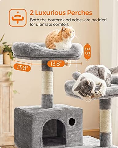 FEANDREA Cat Tree, Cat Tower for Indoor Cats, 56.3-Inch Cat Condo with Scratching Posts, Hammock, Plush Perch, Light Gray UPCT15W - Image 5