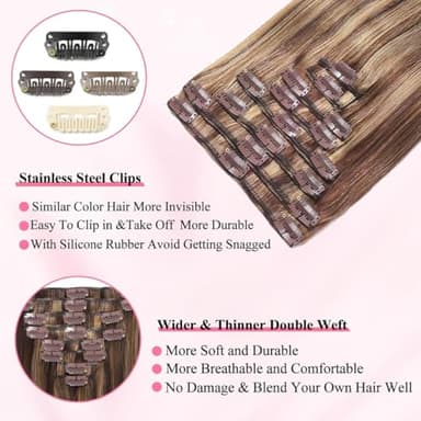 Clip in Hair Extensions Real Human Hair Clip ins 100% Human Hair Extension for Women 8pcs Per Set with 18 Clips Double Weft (22 Inch 90g #4/27 Chocolate Brown to Honey Blonde) - Image 5