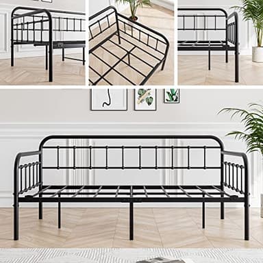 JURMERRY Metal Daybed Frame Twin Size with Steel Slats Platform Furniture,Black… - Image 5
