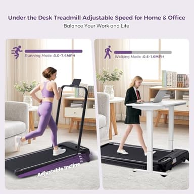 Portable Foldable Walking Pad with Handle Bar and Adjustable Incline, Under Desk Walking Pads Treadmill with Incline and Handles, 3.5HP Folding Electric Treadmills for Home Small, 0.6-7.6MPH, 350LBS - Image 5