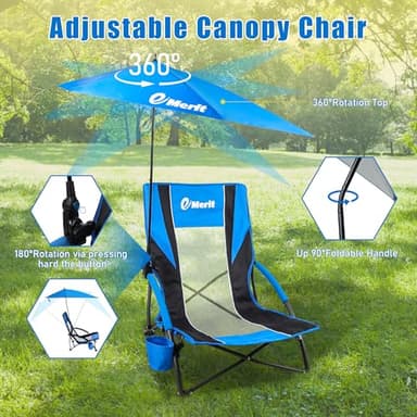EMERIT Low Beach Chairs for Adults, Sling Beach Chair with Umberalla, Folding Backpack Camping Chair with Cup Holder - Image 6