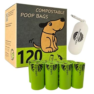 moonygreen Dog Poop Bag with Holder, Compostable Dog Bags for Poop, Vegetable-Based Doggy Poop Bags, Eco-Friendly, Unscented, Extra Thick and Leak Proof, 120 Counts, 10 Rolls, 9 x 13 Inches - Image 1