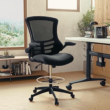 Flash Furniture Kelista Mid-Back Swivel Office Chair with Adjustable Seat Height, Ergonomic Mesh Desk Chair with Flip-Up Armrests, Black - Image 2