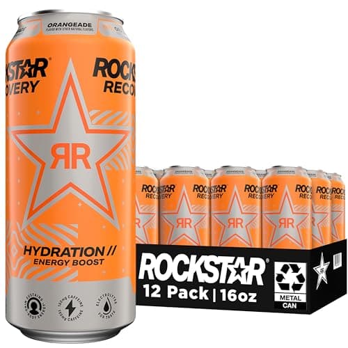 Rockstar Energy Drink with Caffeine Taurine and Electrolytes, Recovery Orange, 16 Fl Oz (Pack of 12) - Image 1