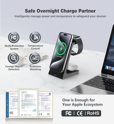 3 in 1 Magnetic Wireless Charging Station Apple 20W Charger Stand Magnetic Wireless Charger for iPhone 16 15 14 13 12 Pro/Pro Max/Plus/Mini AirPods 2/3/Pro iWatch Ultra/8/7/SE/6/5/4/3/2 (3 in 1) - Image 4