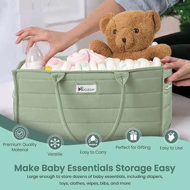 Baby Diaper Caddy Organizer, Stylish Storage Basket for Newborn Essentials & Diaper Station, Functional Changing Table Organizer. (Sage Green) - Image 3