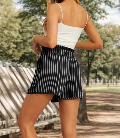IWOLLENCE Womens Shorts with Pockets Summer Casual Shorts for Women Waist Casual Lightweight Adjustable Tie Knot Loose Black Stripe Large - Image 5