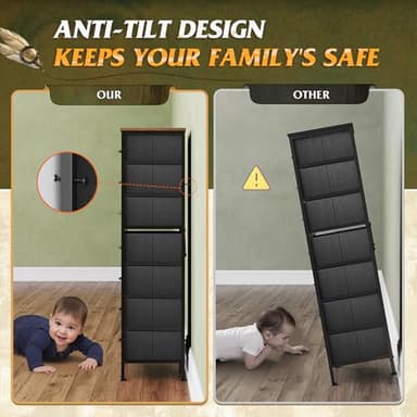 WLIVE Tall Dresser for Bedroom, 7 Drawer Dressers & Chests of Drawers, Fabric Dresser for Closet, Living Room, Night Stand with Metal Frame, Storage Tower with Fabric Bins, Wood Top, Floral Painted - Image 9