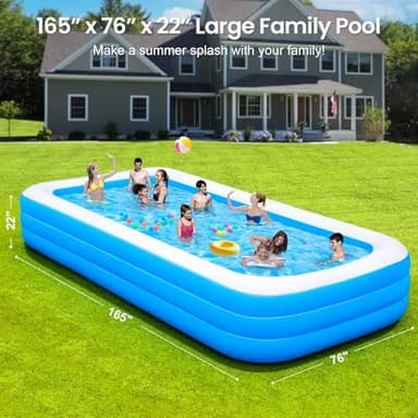Large Inflatable Pool for Family, 165'' x 76'' x 22'' Full-Sized Blow Up Pool for Adults, Oversized Thickened Inflatable Swimming Pool for Summer Water Party Backyard Garden Lawn - Image 2