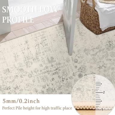 HUGEAR 8x10 Living Room Rugs Light Grey Machine Washable Area Rug Retro Floral Vintage Low Pile Carpet Lightweight Distressed Throw Large Rugs for Bedroom Office Dining Laundry Non Slip - Image 5