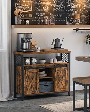 VASAGLE Buffet Cabinet, Coffee Bar Storage Cabinet, Sideboard with 2 Sliding Barn Doors, Adjustable Shelves, 13 x 39.4 x 31.5 Inches, for Living Room, Rustic Brown and Ink Black ULSC092B01 - Image 9