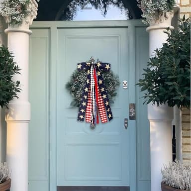 Large Patriotic Ribbon Bow, 4th of July Red White and Blue Bows Clip-On Star Sash Patriotic Wreaths for Front Door Indoor Outdoor Memorial Day Decoration - Image 4