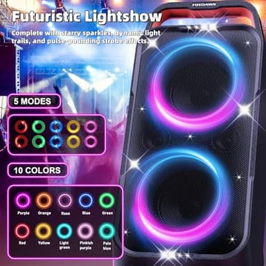 Foxdawn Portable Bluetooth Speaker: 240W Peak Powerful Loud Sound Deep Bass Wireless Boombox Large Subwoofer 15 Hours Battery Life Fast Charging with Led Light Show for Party Outdoor Camping Backyard - Image 3