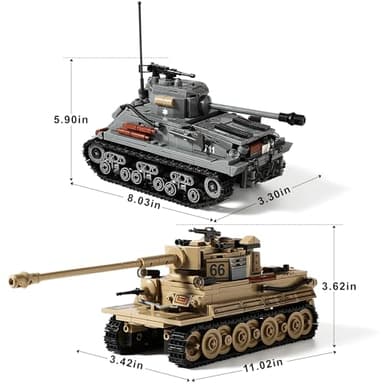WW2 Army Tank Toys Building Kit Compatible with Lego, Create a German Tiger & an American M4 Sherman Models with 1184 Blocks, Great Military Toy Gifts for Boys, Kids Age 8-14 - Image 8