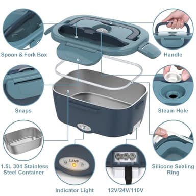 Electric Lunch Box Food Heater, 60-80W Heated Lunch Box for Adults, 12V 24V 110V Portable Food Warmer LunchBox for Car Truck Work with 304 Stainless Steel Container, Driver Trucker Gifts for Dad - Image 7