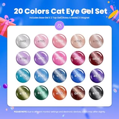 Beetles Cat Eye Gel Nail Polish Set - 20 Colors Nude Pink Green Blue Purple Brown Black Cat Eye Nail Polish Kit with Magnet Base Coat Glossy Matte Top Coat Soak Off UV Salon DIY Gift for Women - Image 2