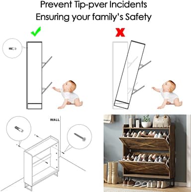 Maupvit Shoe Storage Cabinet with 2 Flip Drawers, Freestanding Shoe Organizer with Metal Legs for Entryway, Narrow Shoe Rack Cabinet, Rustic Brown - Image 7