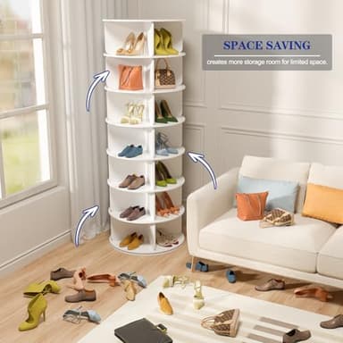 Cushore 7 Tier Rotating Shoe Rack Tower, Free Standing 360° Shoe organizer Lazy Susan, Bag Display Rack Storage Round Carousel, Neat and Elegant Shoe Storage Solution - Image 2