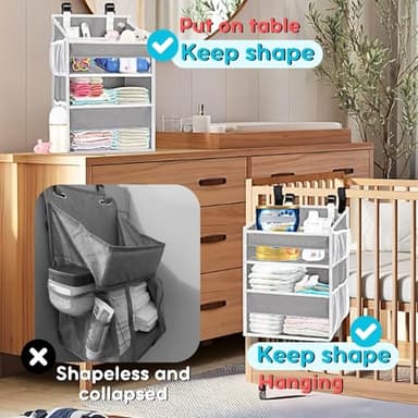 Ofiray-home Hanging Diaper Organizer for Changing Table,Cribs,Car,Playard or Wall & Nursery Organization-Durable 2-Tier Diaper Organizer with Mesh Pockets and Viewable Design, Won't Deform, Light Gray - Image 2