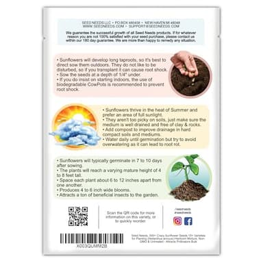 Seed Needs Sunflower Seeds to Plant The Original Crazy Blend | 500+ Heirloom Seeds 15+ Varieties Open Pollinated & Untreated | Resealable Bulk Package Multicolored Blooms Flower Seed - Image 2